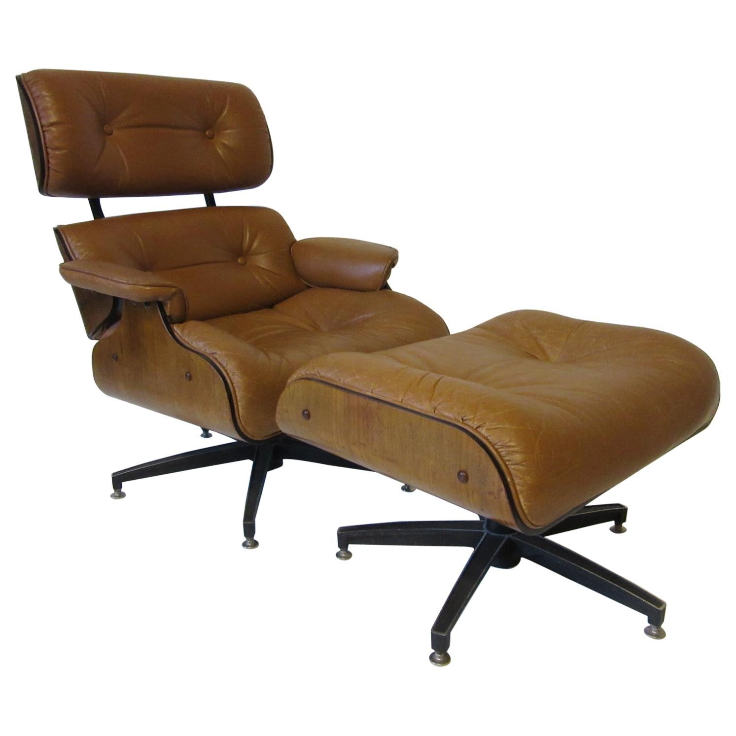 Selig Leather Lounge Chair or Ottoman in the style of Eames or Herman Miller