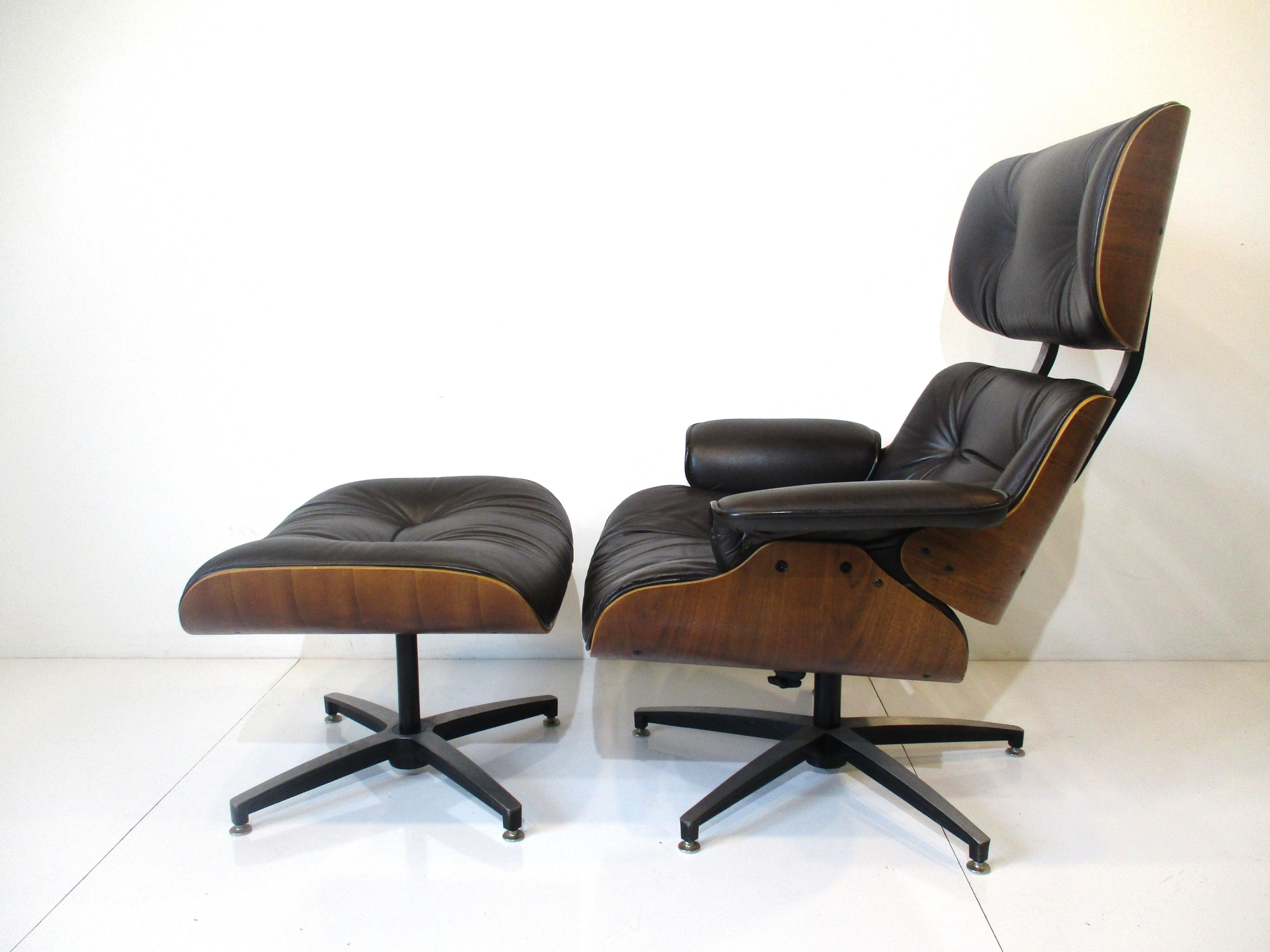 Selig Lounge Chair W/ Ottoman in Chocolate Leather in the Style of Eames 7
