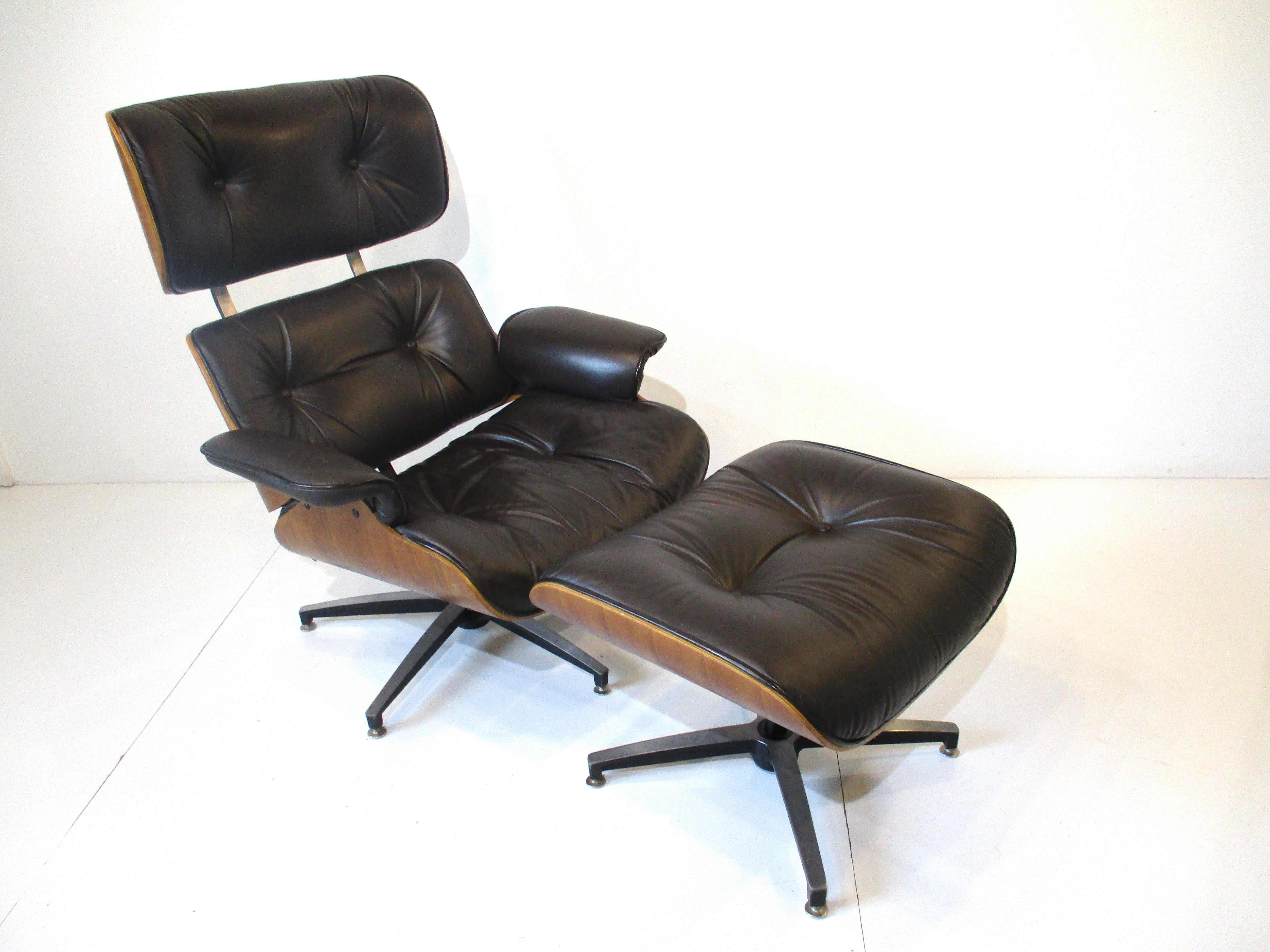 Selig Lounge Chair W/ Ottoman in Chocolate Leather in the Style of Eames 8