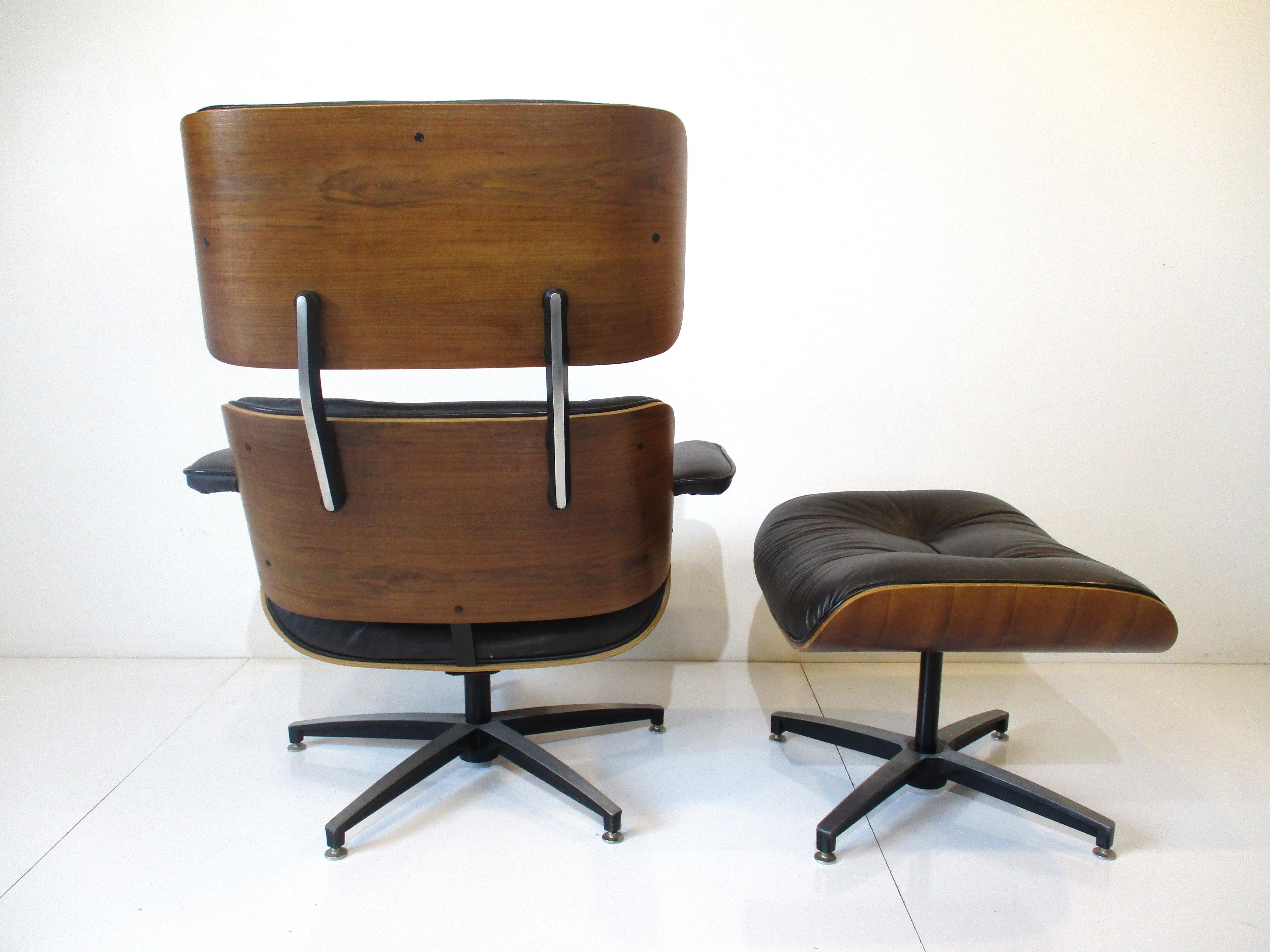 Mid-Century Modern Selig Lounge Chair W/ Ottoman in Chocolate Leather in the Style of Eames