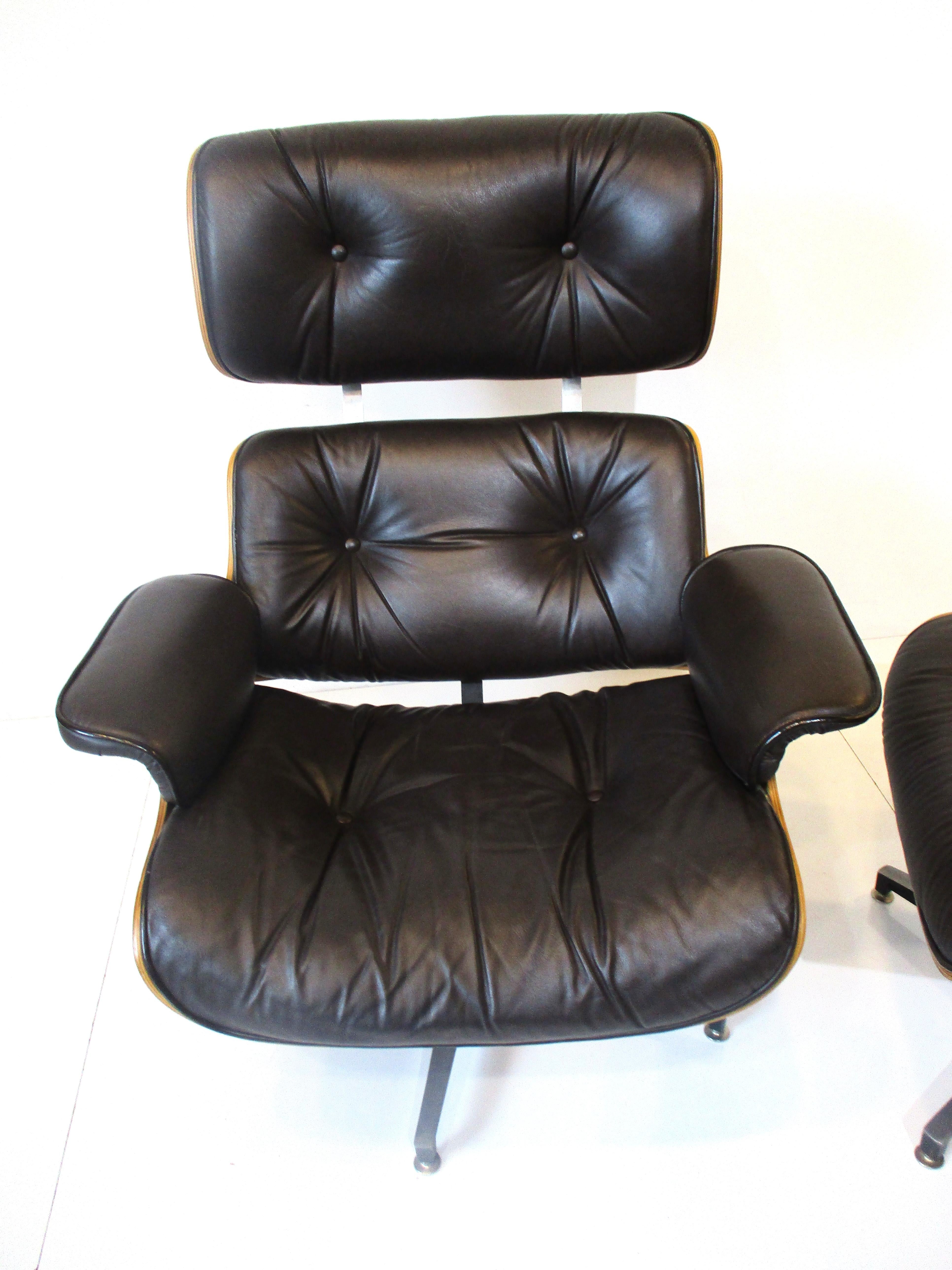 American Selig Lounge Chair W/ Ottoman in Chocolate Leather in the Style of Eames