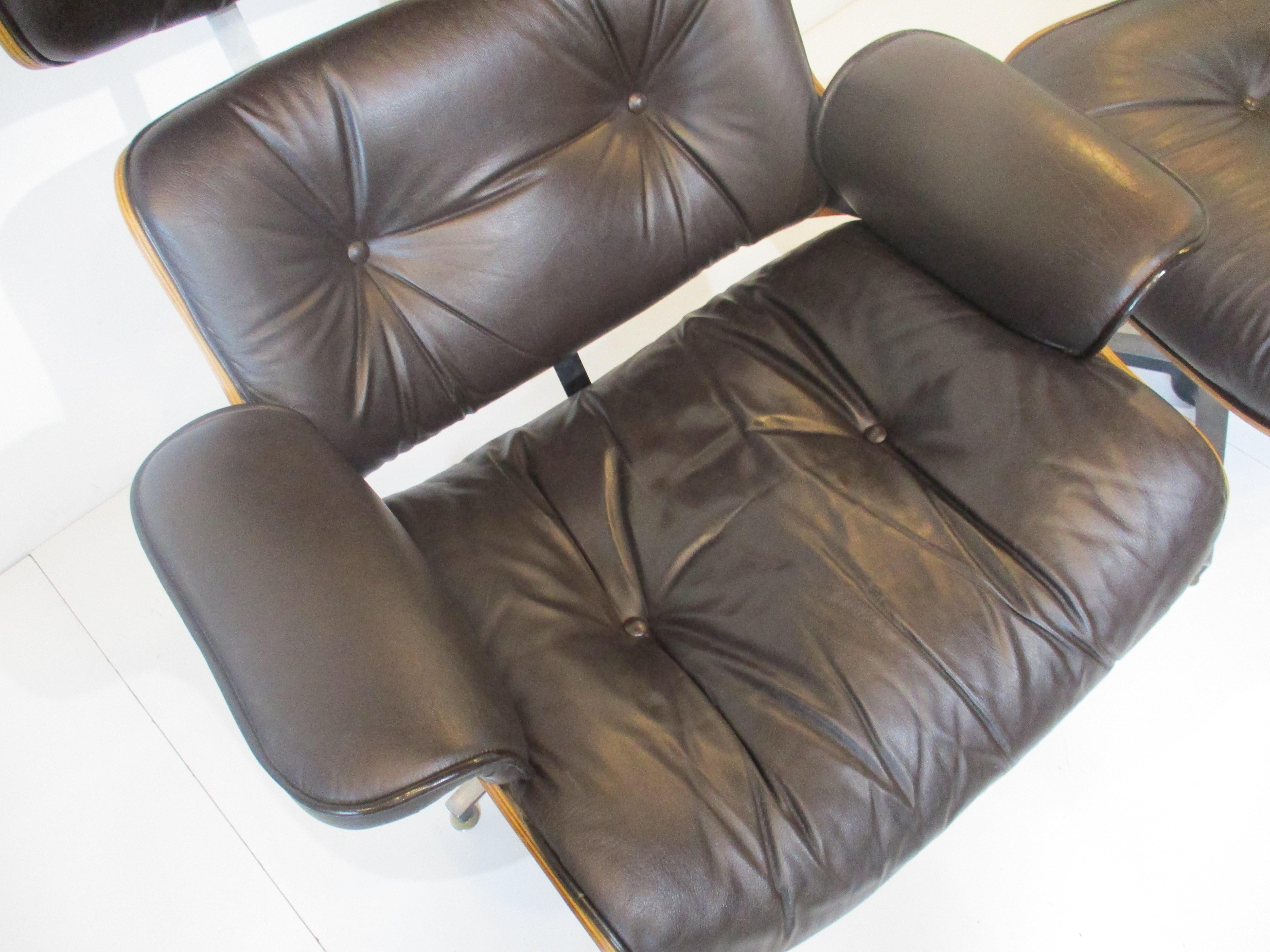 20th Century Selig Lounge Chair W/ Ottoman in Chocolate Leather in the Style of Eames