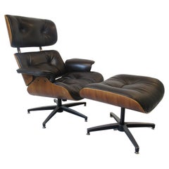 Vintage Selig Lounge Chair W/ Ottoman in Chocolate Leather in the Style of Eames