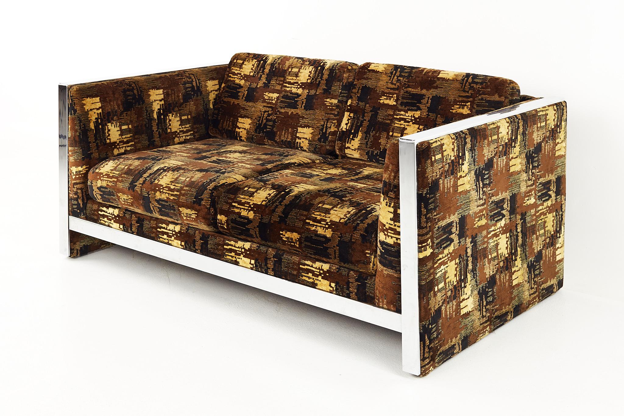 Selig Mid Century Chrome Upholstered Loveseat For Sale at 1stDibs
