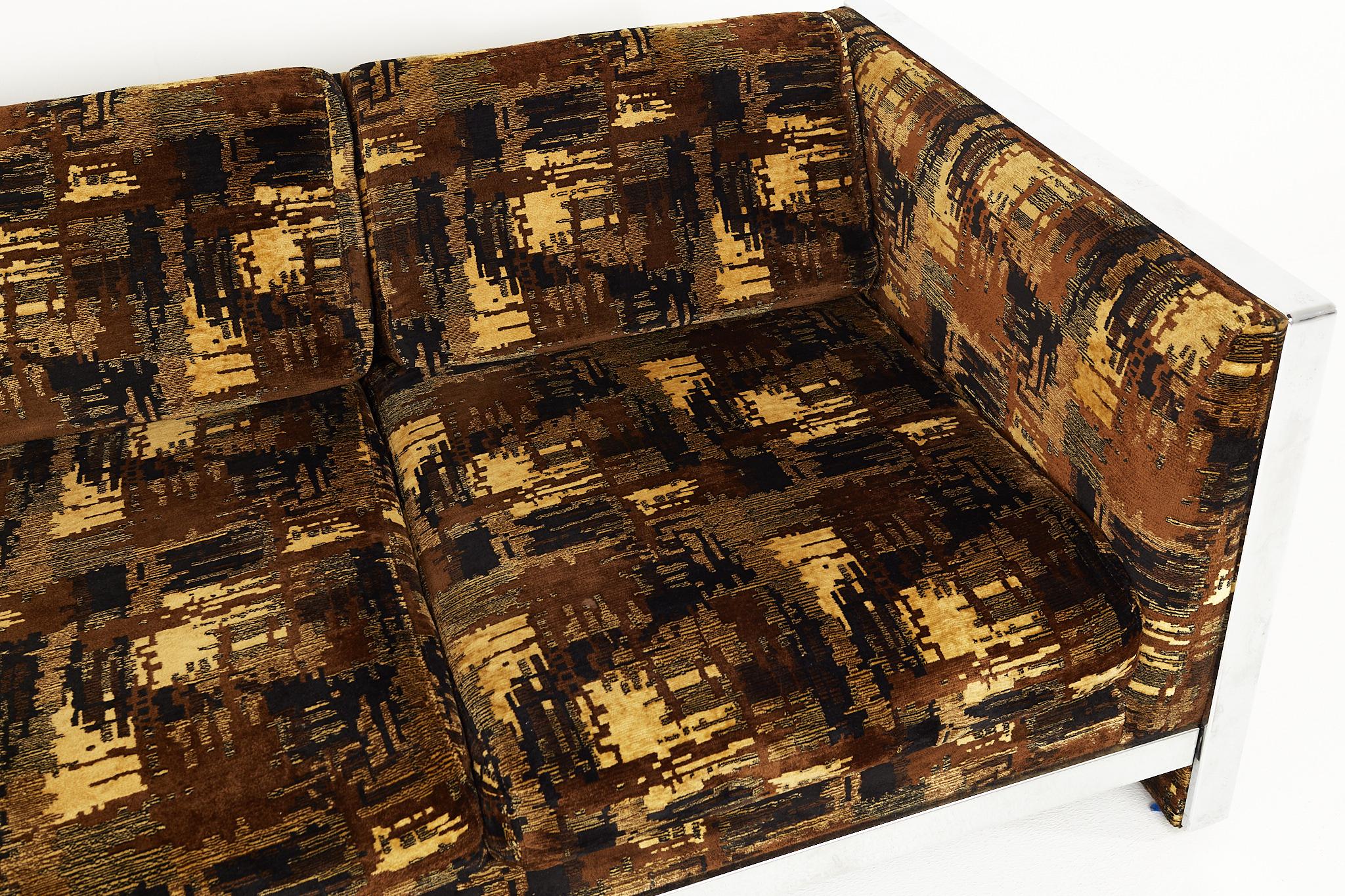 Upholstery Selig Mid Century Chrome Upholstered Sofa For Sale