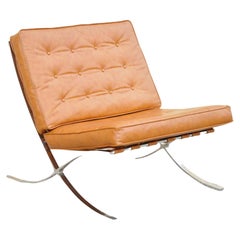 Selig Mid-Century Modern Barcelona Style Chrome Lounge Chair Brown Vinyl Cushion