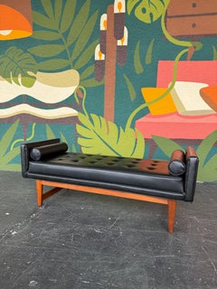 Selig Mid Century Modern Walnut Tufted Bench