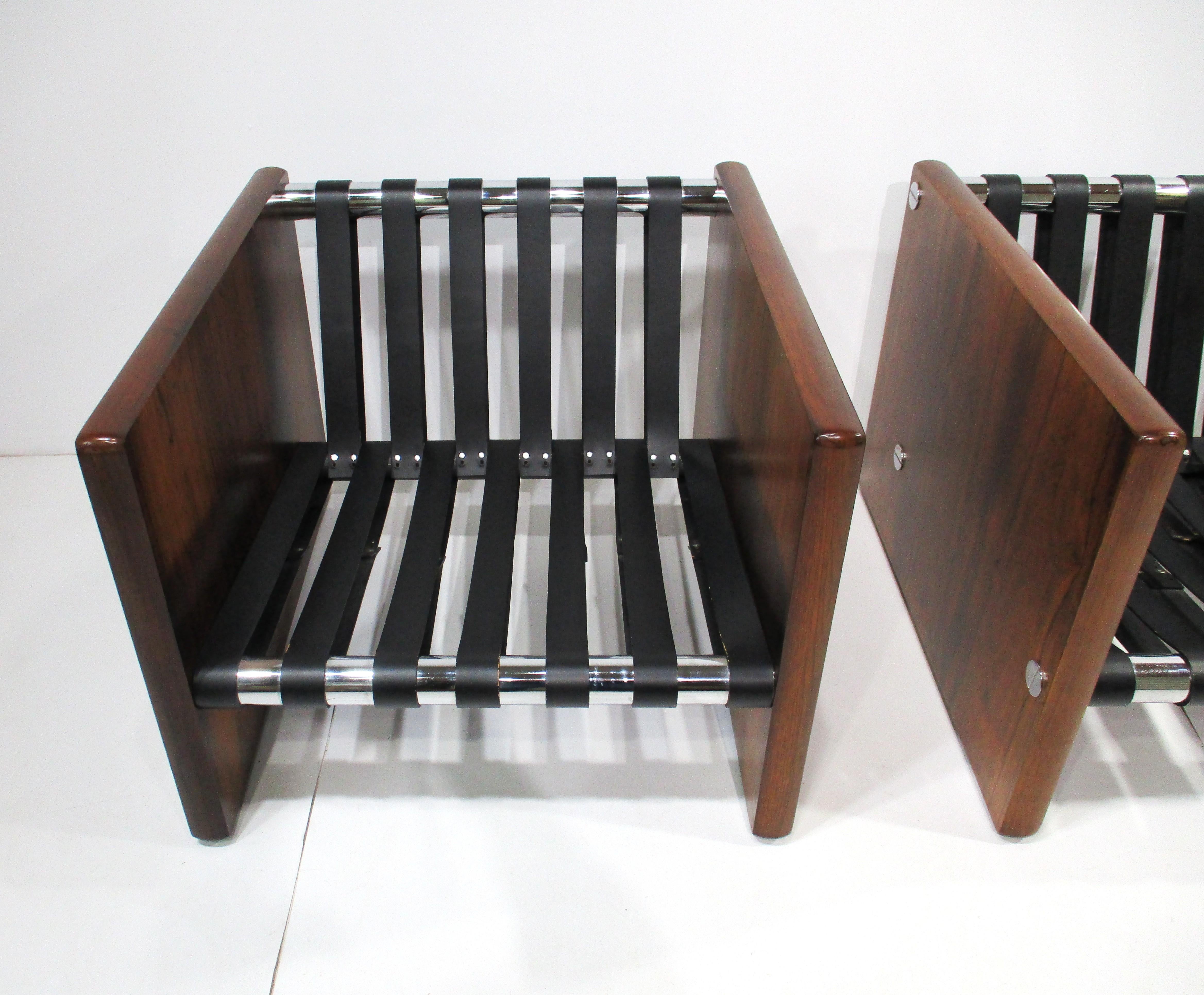 Sedie Club Cube con cinturino in pelle e imbottite in palissandro Selig in vendita 8