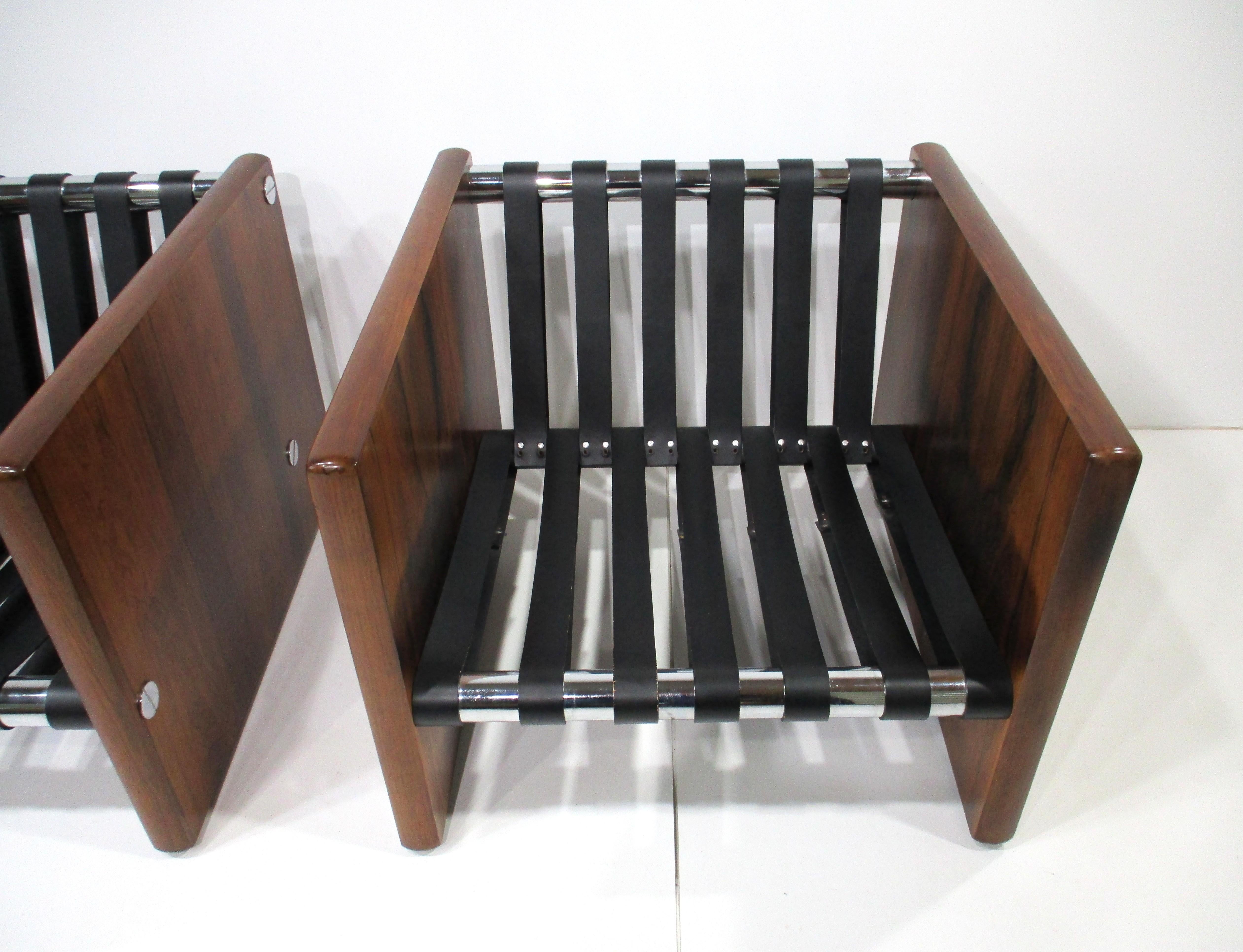 Sedie Club Cube con cinturino in pelle e imbottite in palissandro Selig in vendita 9