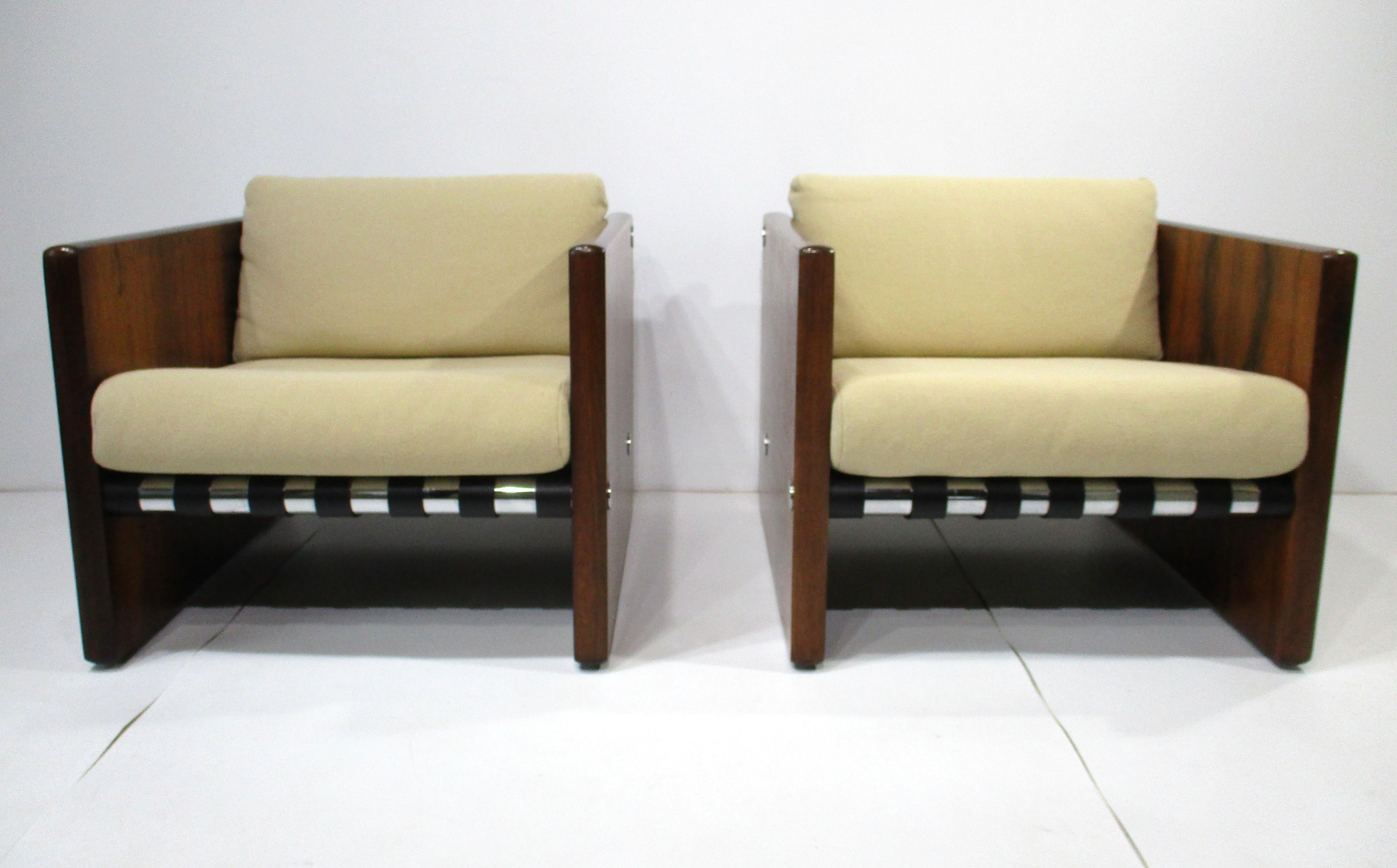 Sedie Club Cube con cinturino in pelle e imbottite in palissandro Selig in vendita 11