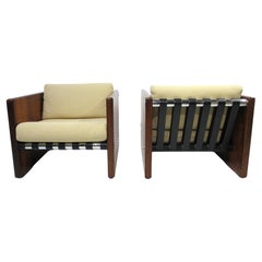 Sedie Club Cube con cinturino in pelle e imbottite in palissandro Selig