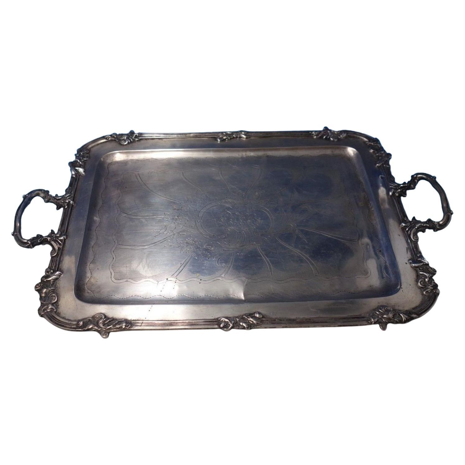 Seligmann Austrian .800 Silver Tea Tray w/ Hand Engraved Flowers Leaves (#6066)