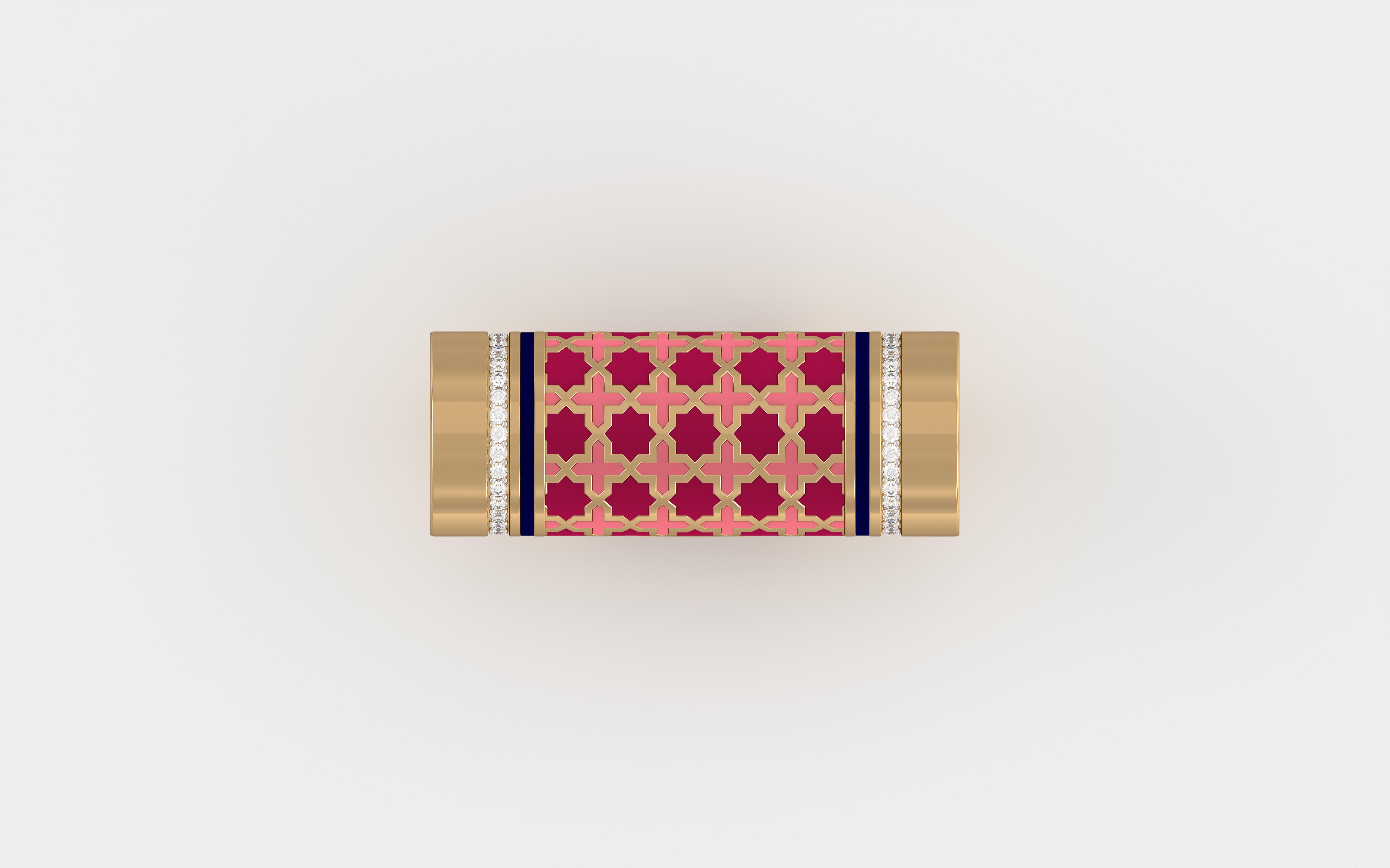 En venta: SOHNAA Anillo Barril Horizontal Miraas Selina Esmalte Diamante Oro 18Kt  2