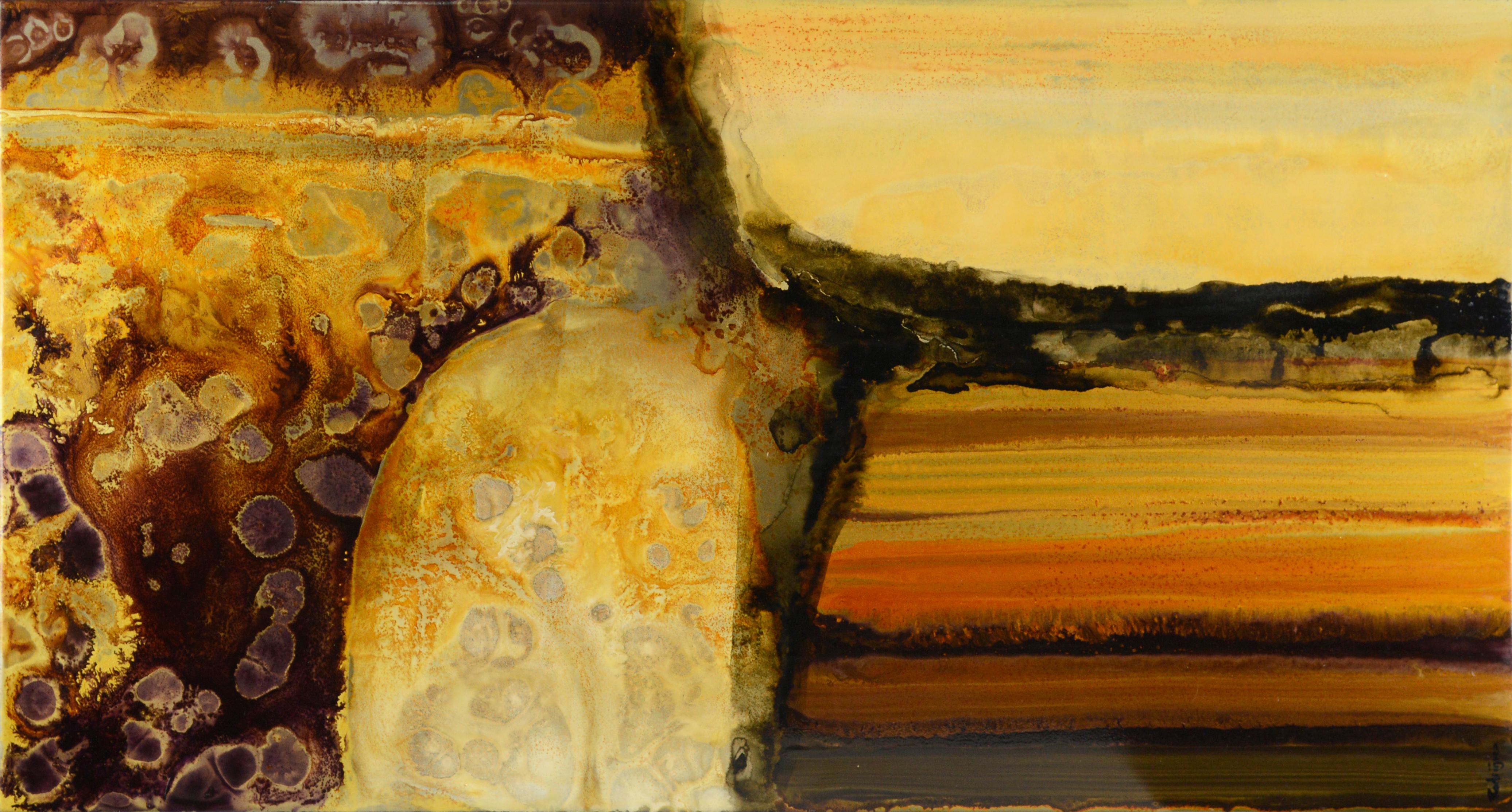 Selina Rodriguez Abstract Painting - "Aurora III" , Contemporary Yellow Earthtone Abstract 