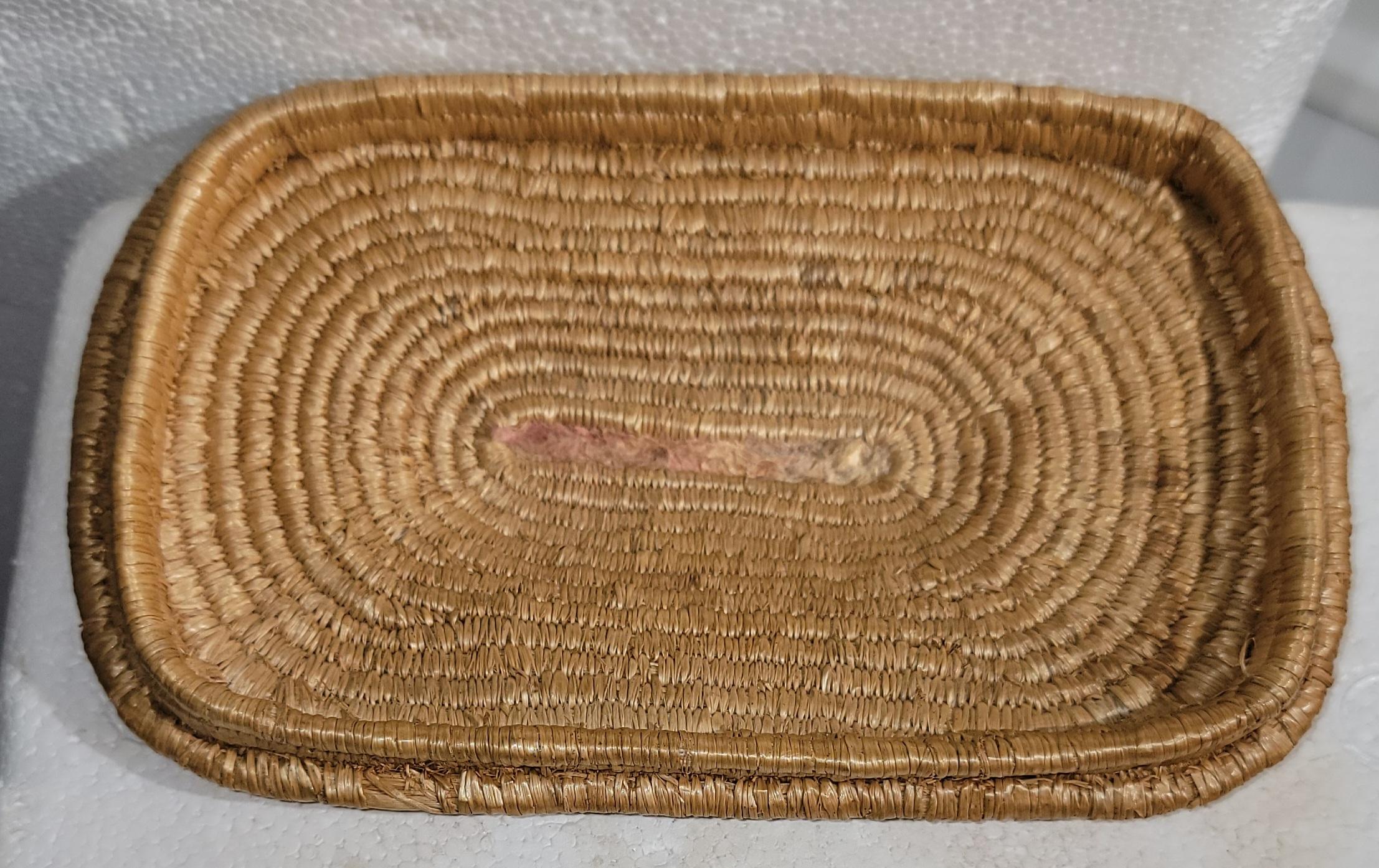 Cesto degli indiani d'America dei primi anni del XX secolo proveniente da Salish, Iowa Cesto indiano del fiume Frazer con coperchio originale. Le condizioni sono molto buone con lievi segni di usura sulla base.
