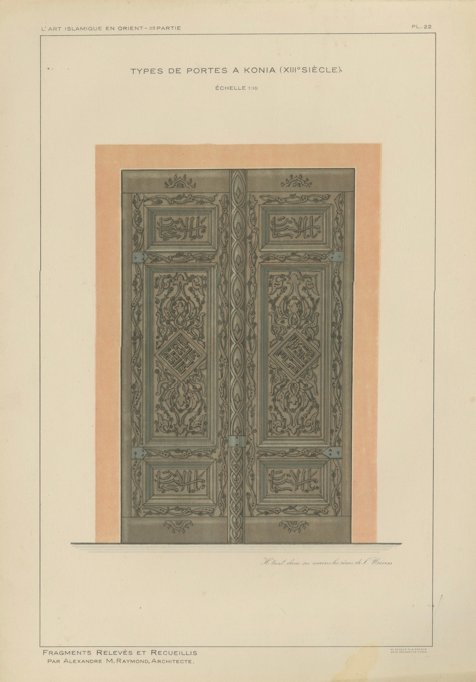 Porte en bois sculpté seldjoukide de Konya, architecture islamique, Raymond, 1924 en vente