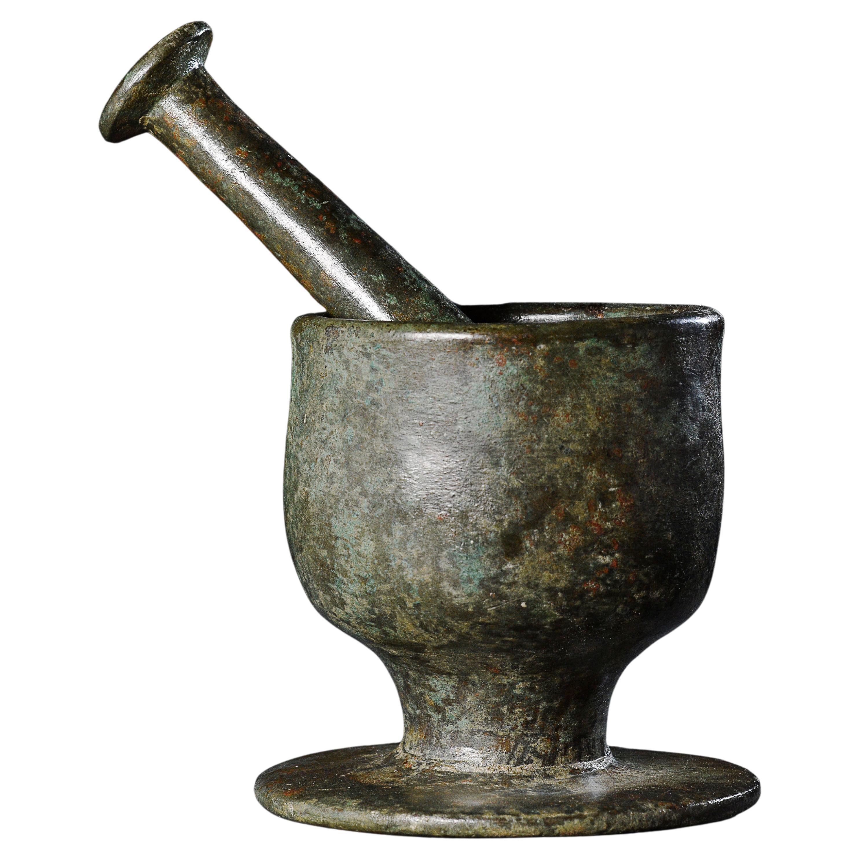 Seljuk Heavy Bronze Mortar and Pestle For Sale