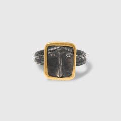 Seljuk Lion, Prehistoric Coin Lion Face Ring, 24K Gold & Silver, Handmade