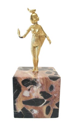SELKET - Art Deco Gilt Bronze Egyptian Goddess on Marble Base, Mid 20th Century
