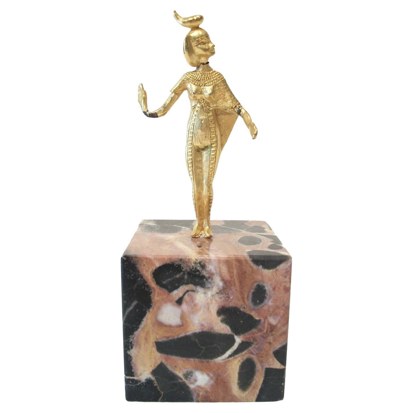 VENTE Art Dco - Desse gyptienne en bronze dor sur socle en marbre, milieu du XXe sicle