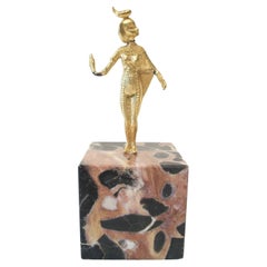 SELKET - Art Deco Gilt Bronze Egyptian Goddess on Marble Base, Mid 20th Century