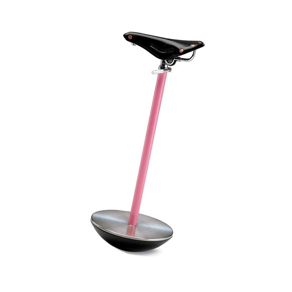 Seat. Black saddle racing-style bicycle seat, pink lacquered steel column on a cast-iron base.
Designed by Achille and Pier Giacomo Castiglioni in 1957 for the Italian furniture brand Zanotta. 

