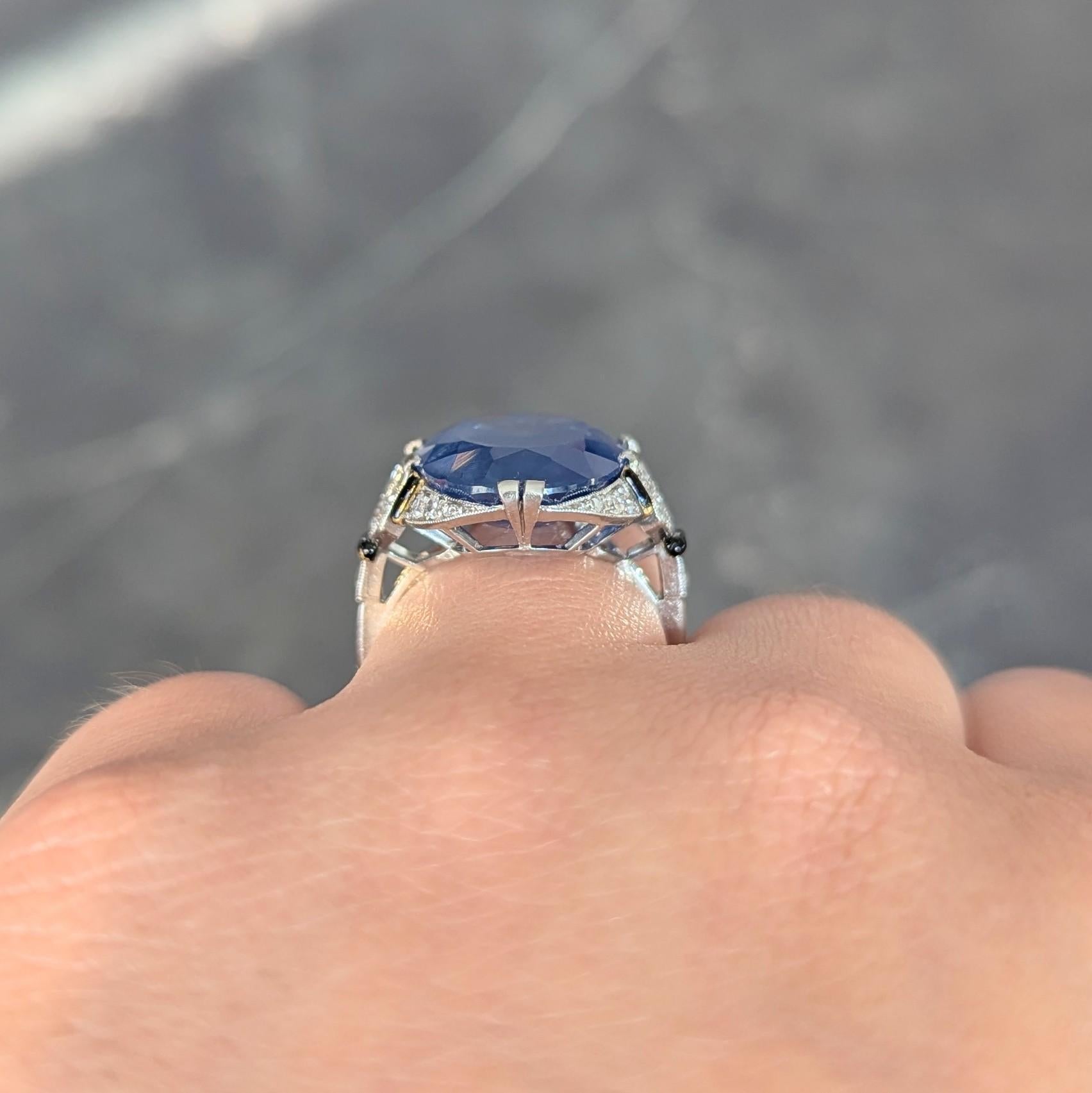 Sellier Dumont Art Deco French Ceylon Sapphire Diamond Platinum Vintage Ring For Sale 9