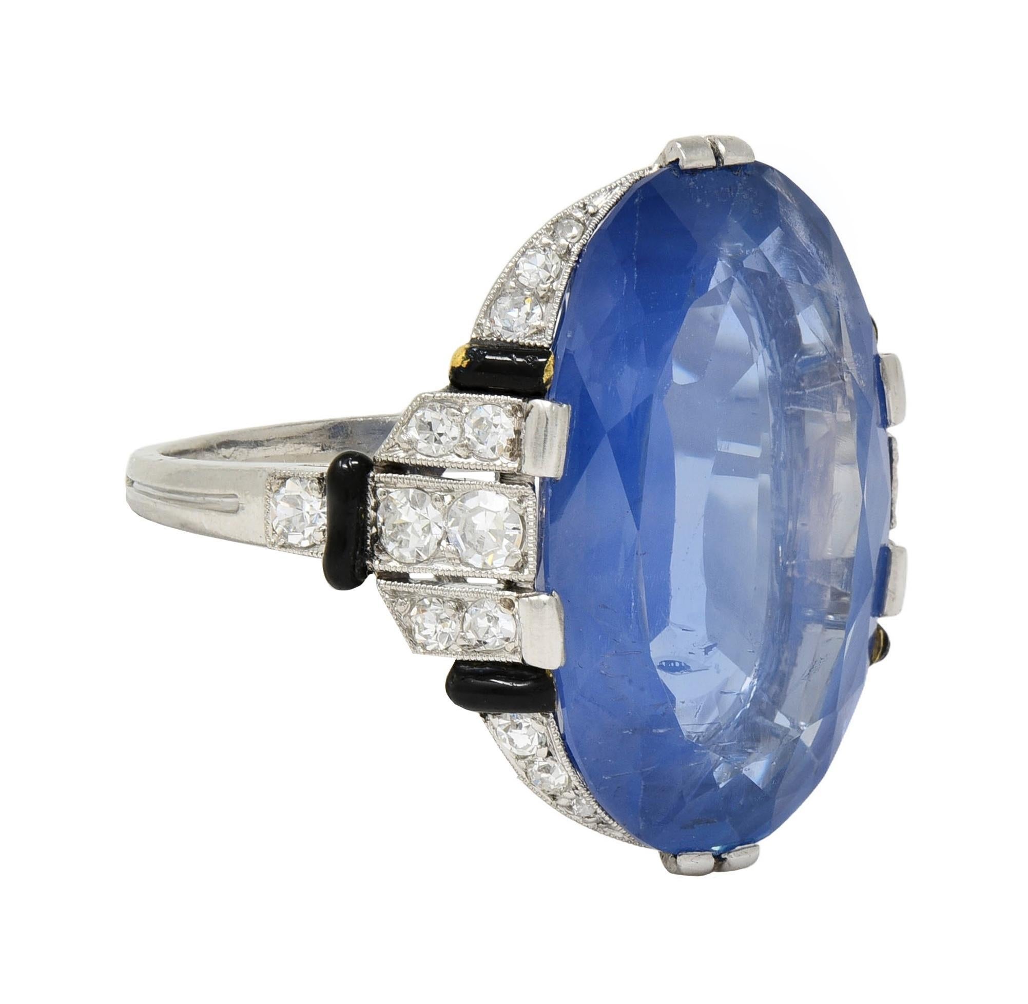 Mixed Cut Sellier Dumont Art Deco French Ceylon Sapphire Diamond Platinum Vintage Ring For Sale