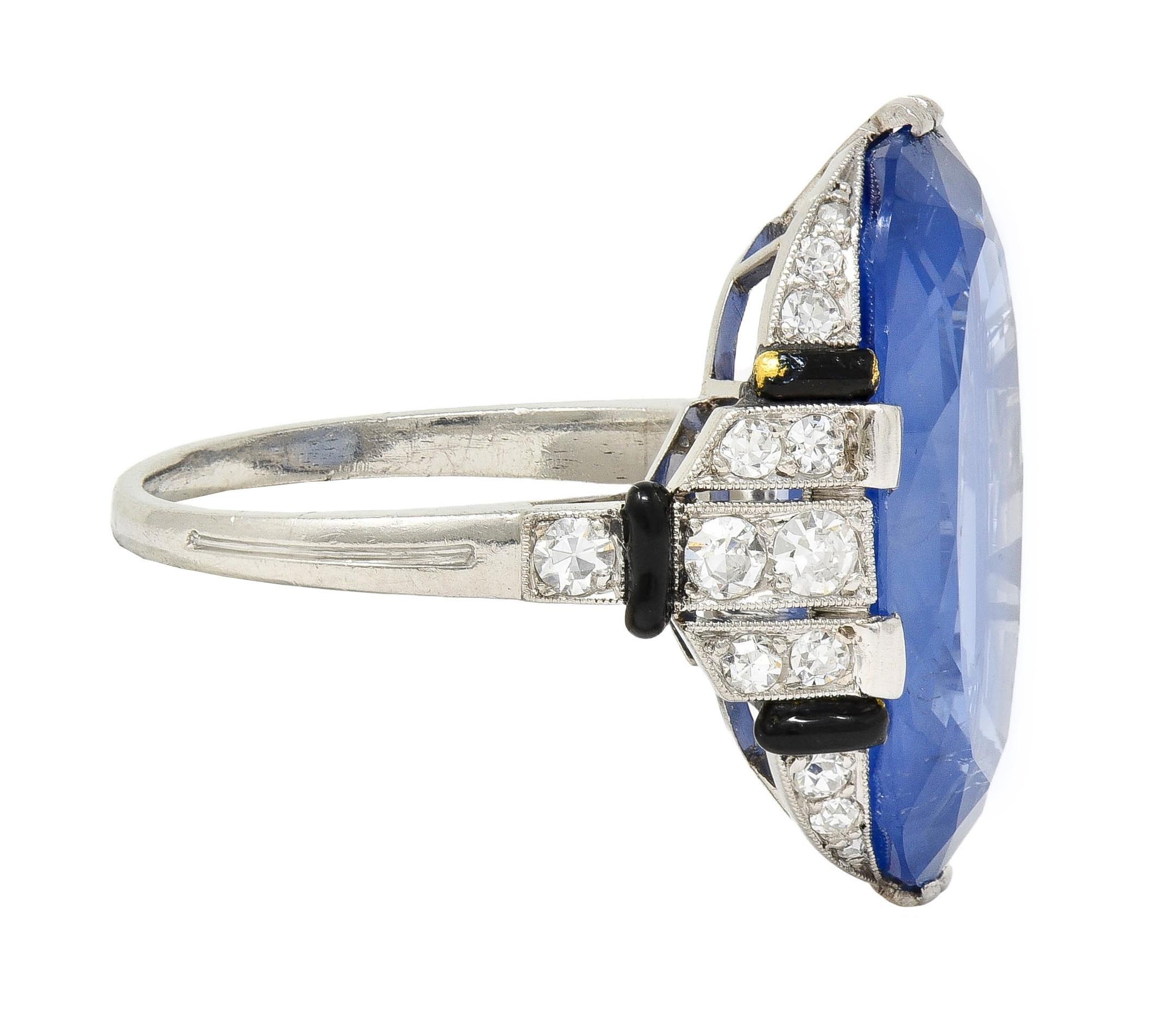 Sellier Dumont Art Deco French Ceylon Sapphire Diamond Platinum Vintage Ring In Excellent Condition For Sale In Philadelphia, PA