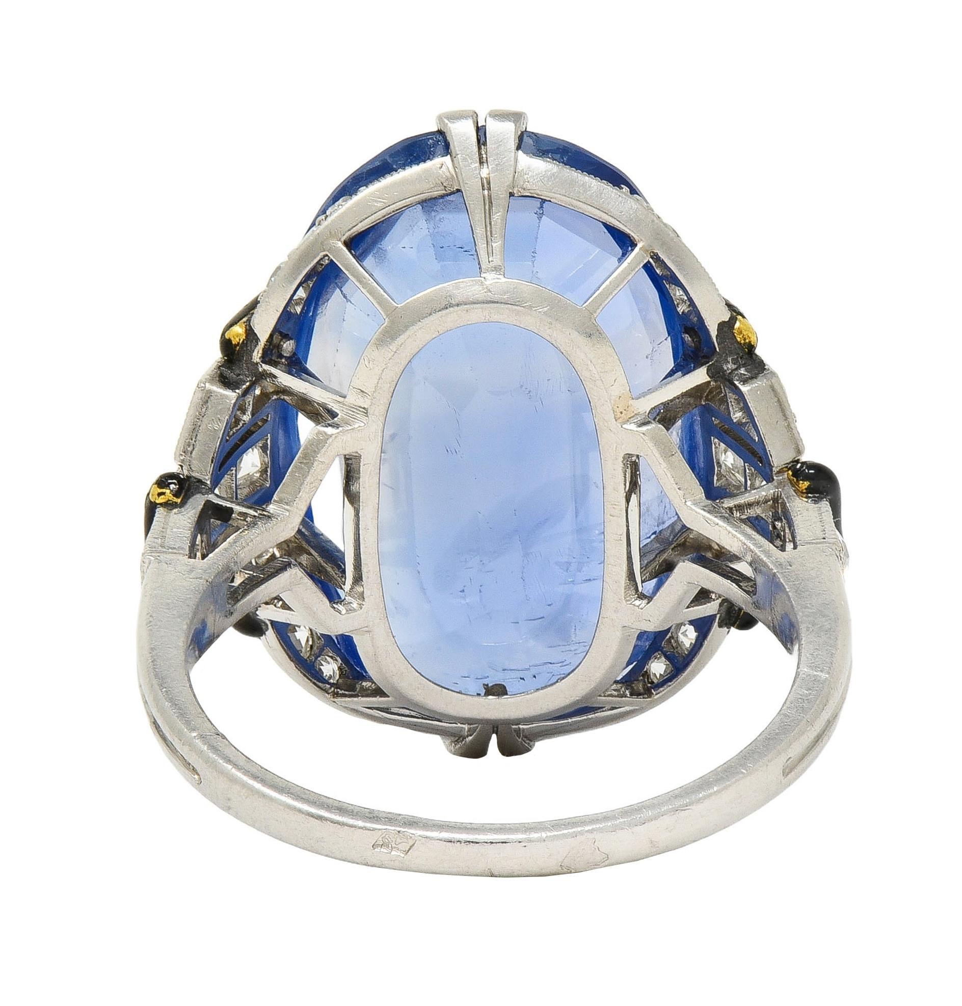 Women's or Men's Sellier Dumont Art Deco French Ceylon Sapphire Diamond Platinum Vintage Ring For Sale