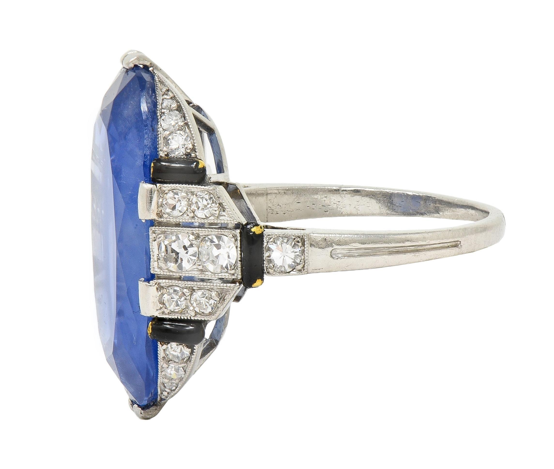 Sellier Dumont Art Deco French Ceylon Sapphire Diamond Platinum Vintage Ring For Sale 1