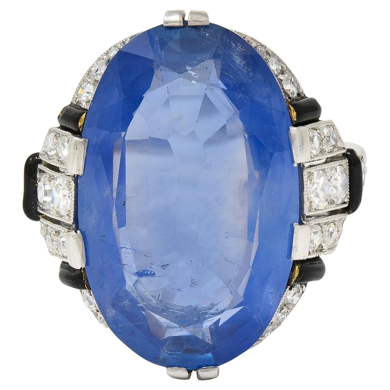 Sellier Dumont Art Deco French Ceylon Sapphire Diamond Platinum Vintage Ring For Sale