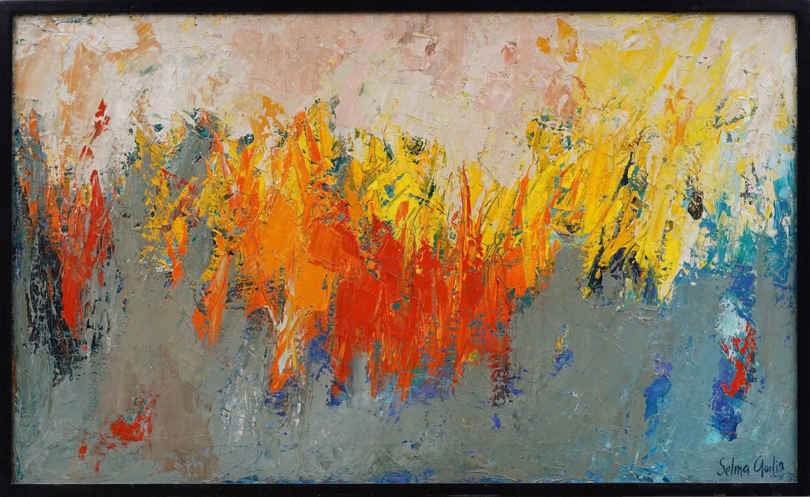 Antike amerikanische Modernist Abstract Expressionist signiert gerahmte Ölgemälde – Painting von Selma Gorlin 