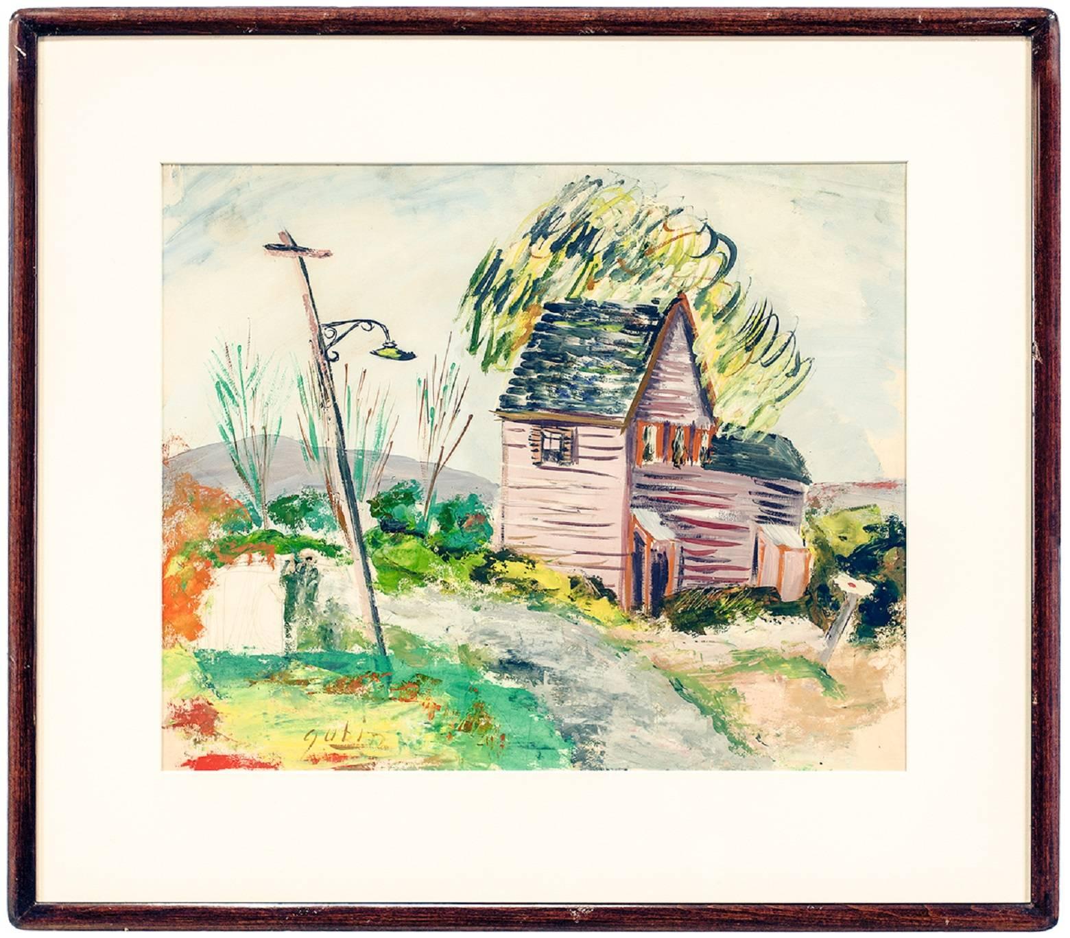 Selma Gubin Landscape Painting - Country Lane, Farmhouse, Americana