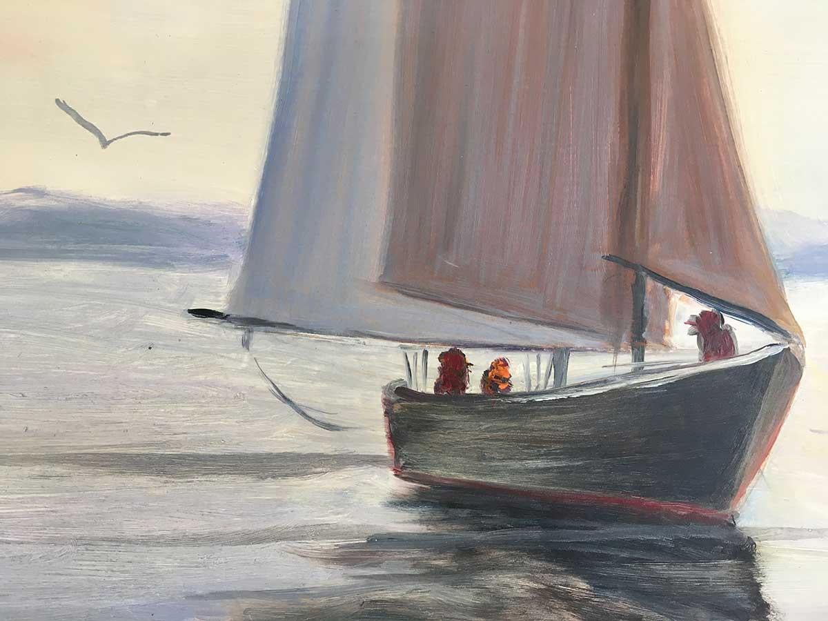 'Impressionist Harbor Scene', By Selma J Cubell, Oil on Panel - Gray Landscape Painting by Selma J. Cubell