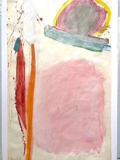 1963 "Orange and Pink Abstract" Mid Century Acrylic Abstract Painting