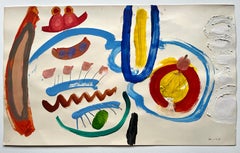 "Flowers and Bugs" Abstract Painting 1963 CA Female Artist