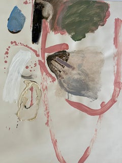 Mid-Century "Abstract with Pink Drips" Oil Painting