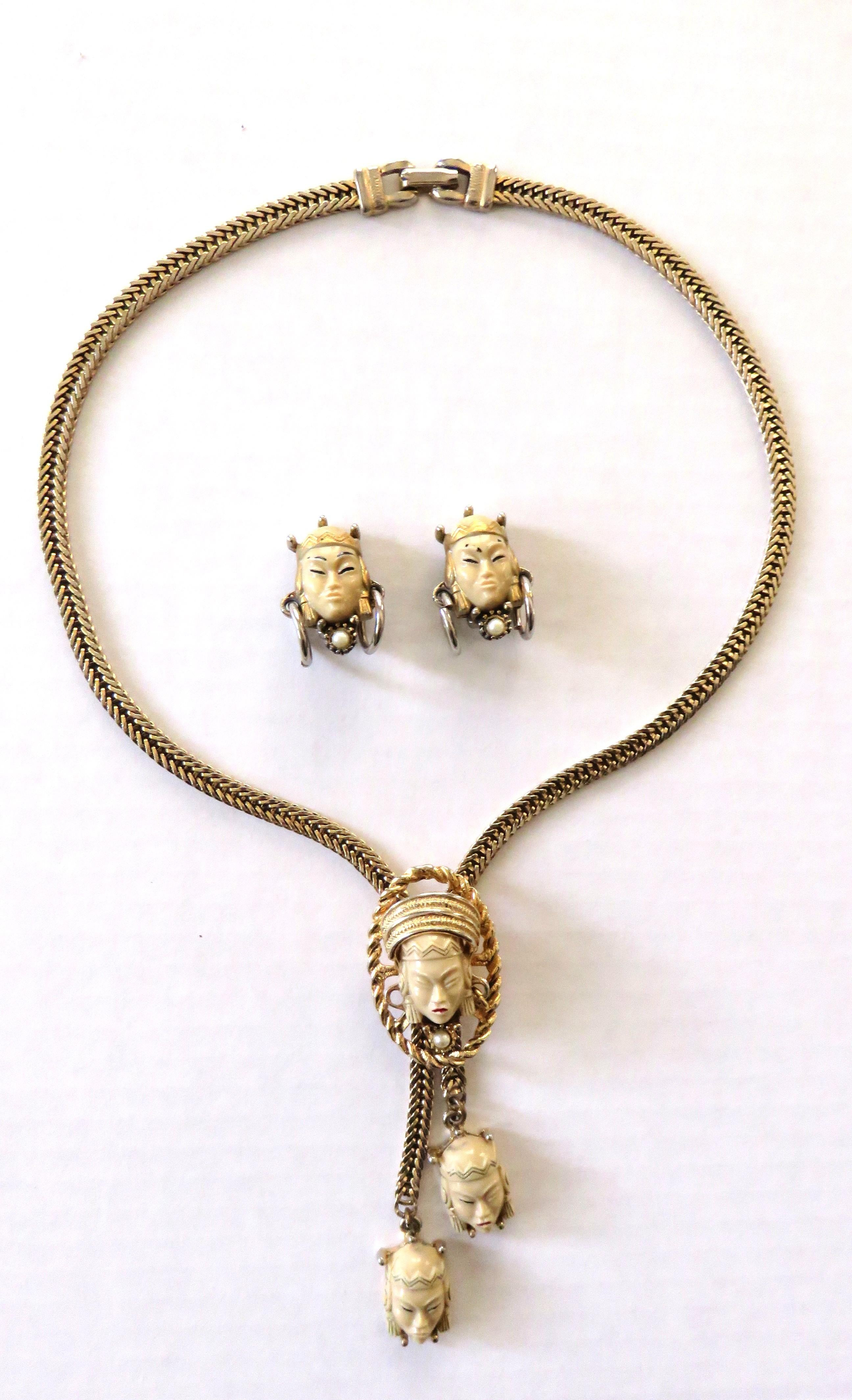 Selro Selini 1950s Elaborate Asian Princess Necklace, Bracelet and Earrings Set  For Sale 3