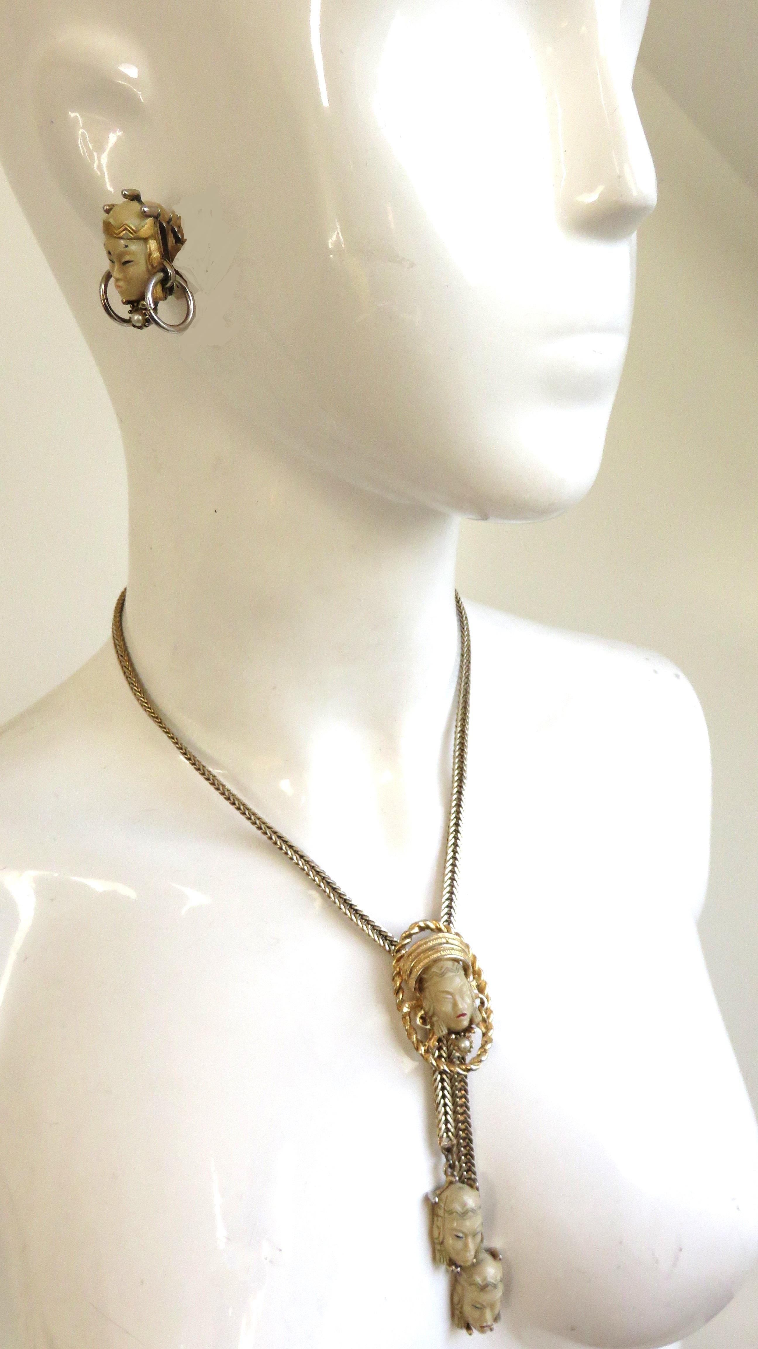 Selro Selini 1950s Elaborate Asian Princess Necklace, Bracelet and Earrings Set  For Sale 6