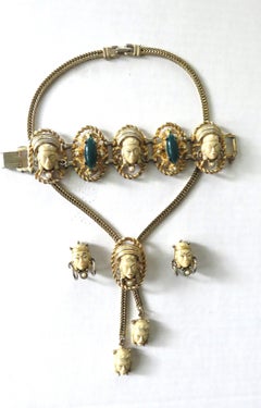 Selro Selini 1950s Elaborate Asian Princess Necklace, Bracelet and Earrings Set