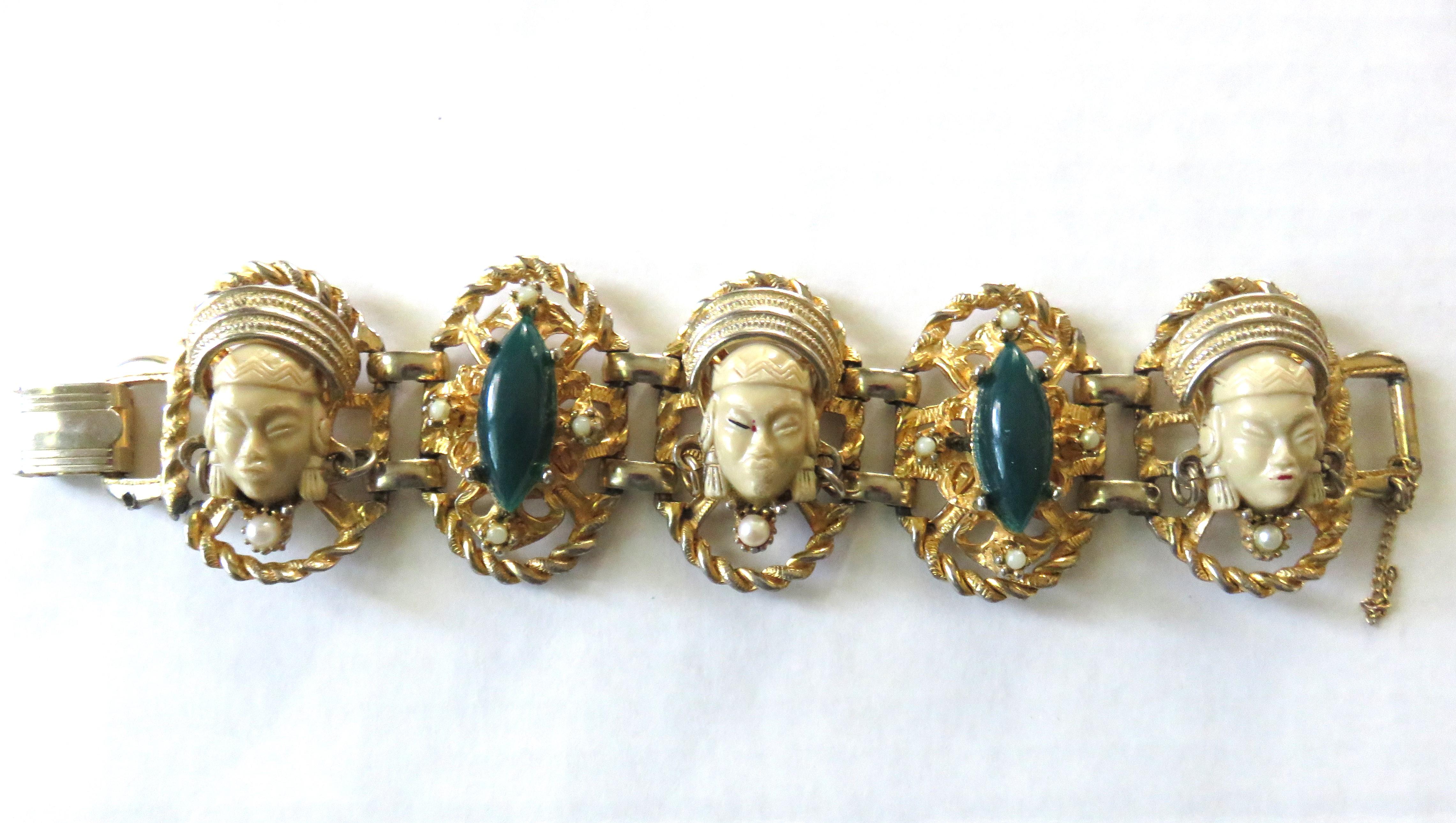 Selro Selini 1950er Jahre Aufwändige asiatische Prinzessin-Halskette, Armband und Ohrringe Set  im Angebot 4