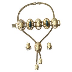 Selro Selini 1950s Elaborate Asian Princess Necklace, Bracelet and Earrings Set