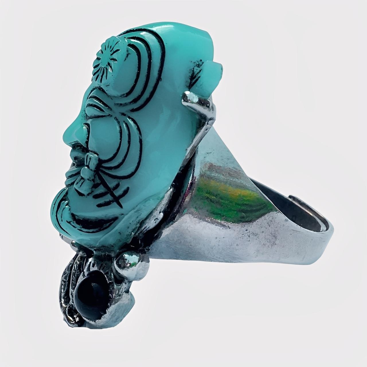 Selro Silver Plated Blue Noh Okina Mask Necklace Bracelet Ring Set circa 1950s For Sale 9