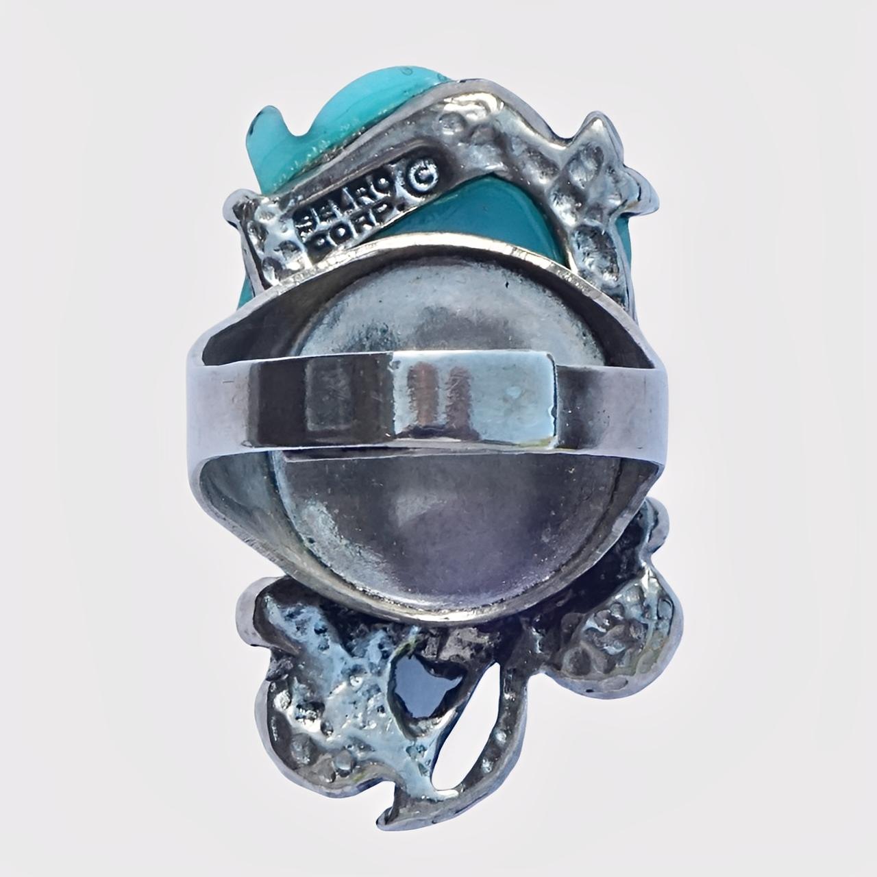 Selro Silver Plated Blue Noh Okina Mask Necklace Bracelet Ring Set circa 1950s For Sale 11