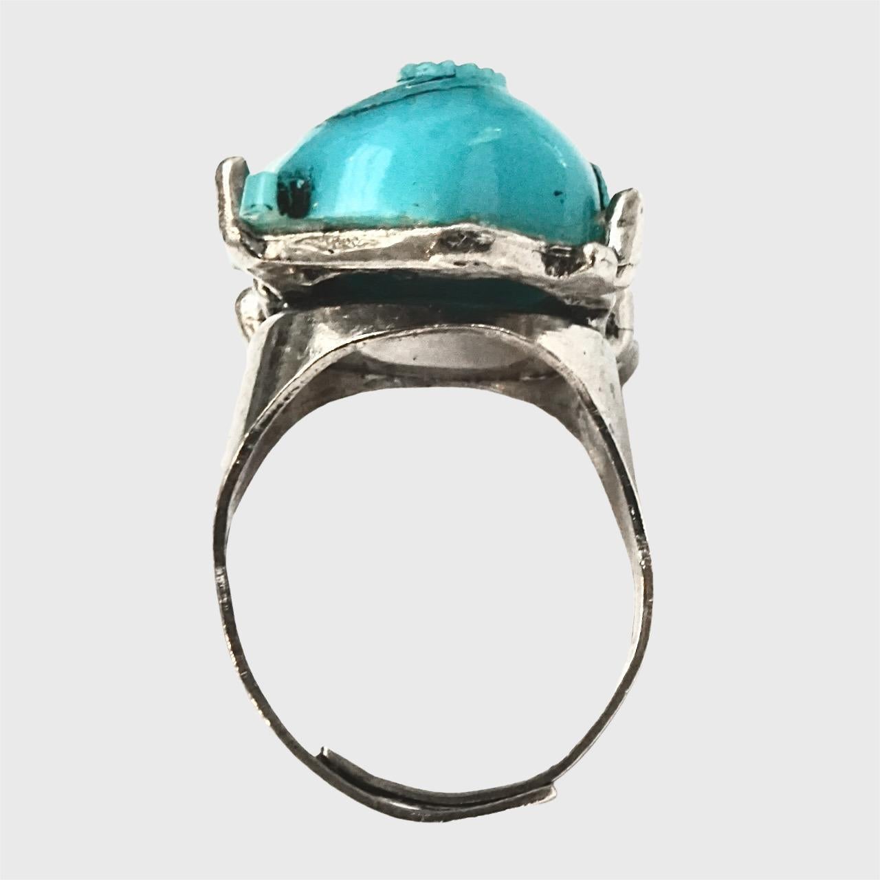 Selro Silver Plated Blue Noh Okina Mask Necklace Bracelet Ring Set circa 1950s For Sale 12