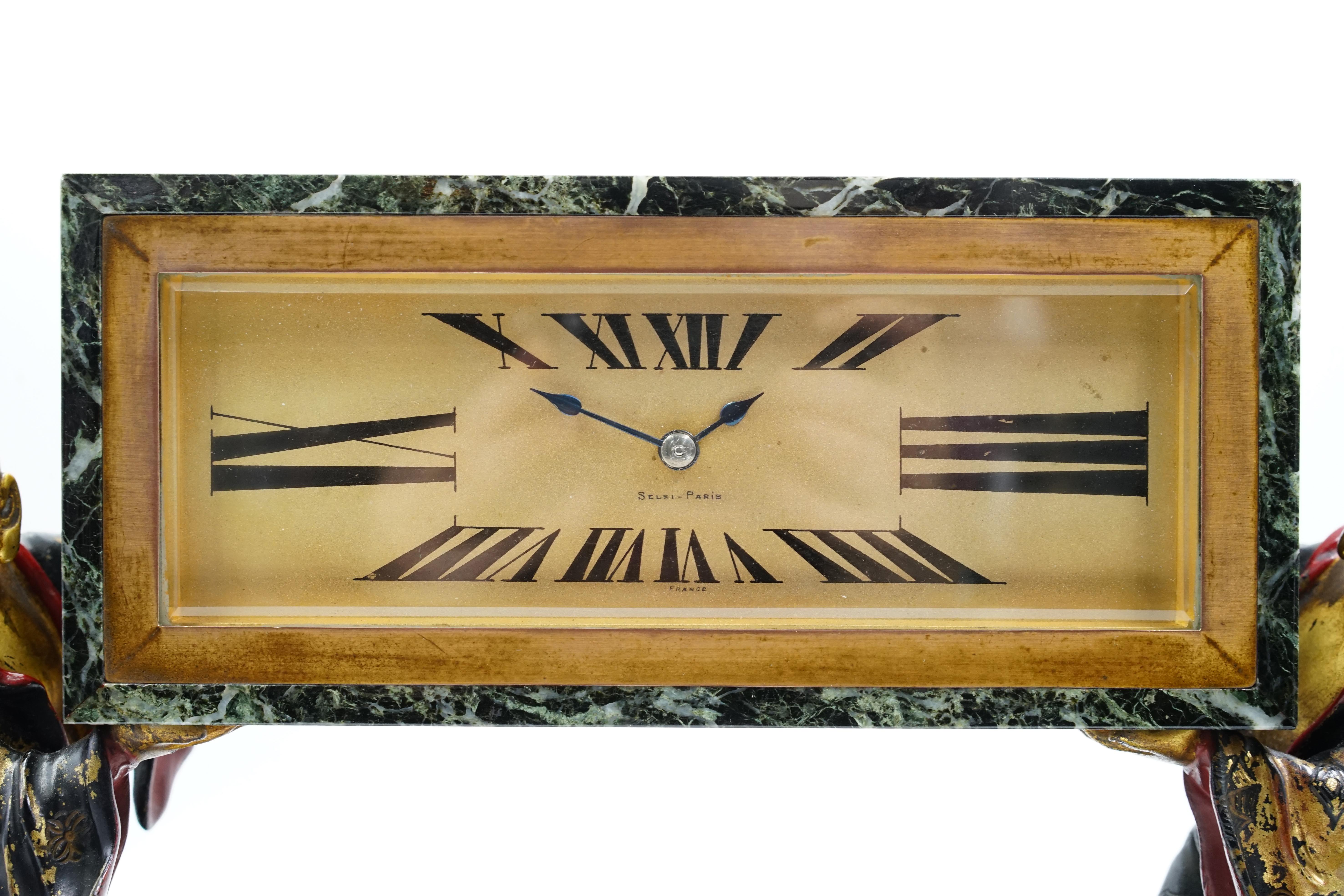French Selsi Paris Art deco table clock For Sale