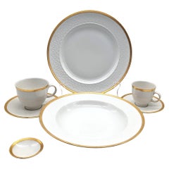 Seltmann Weiden Goldplated White Porcelain Dinnerware, Set of 82 Pieces