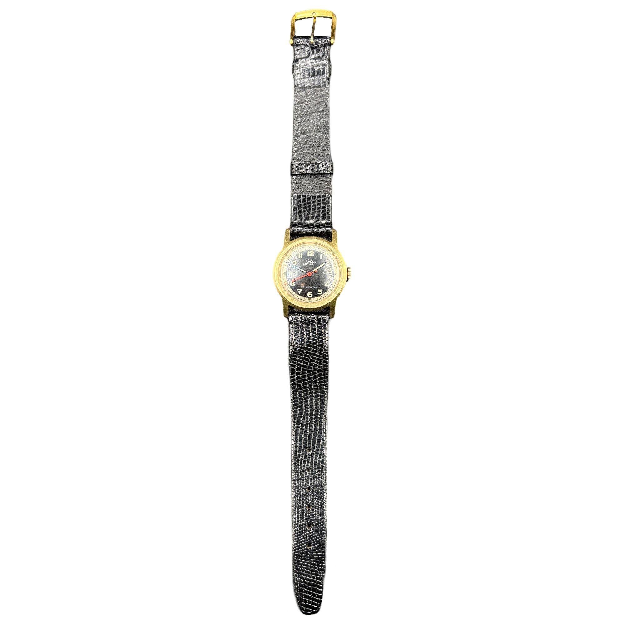 Mid-Century Modern Montre Selza Automatic WWII Military Aviation Pilot Cold Capped Or 14K en vente