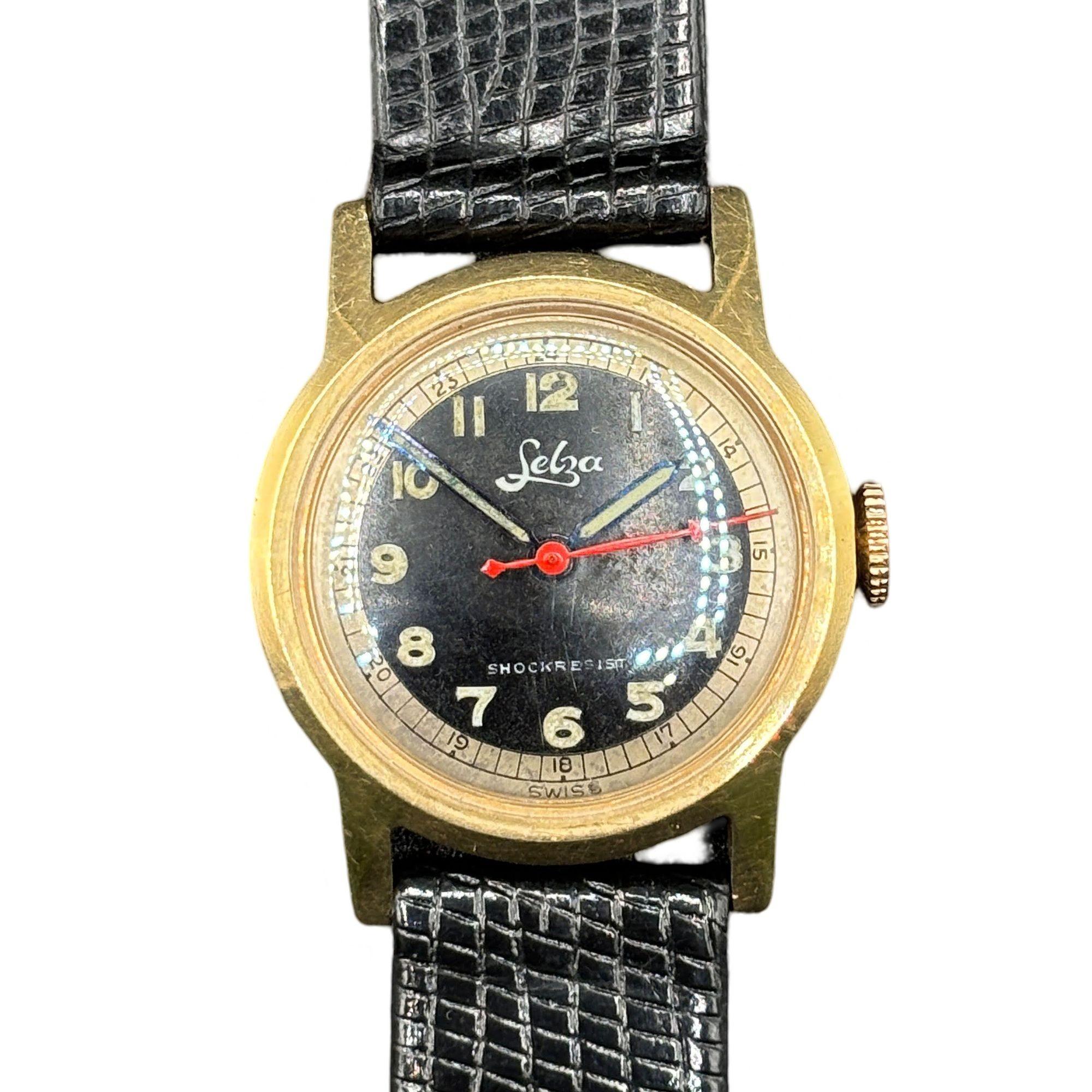 Milieu du XXe siècle Montre Selza Automatic WWII Military Aviation Pilot Cold Capped Or 14K en vente